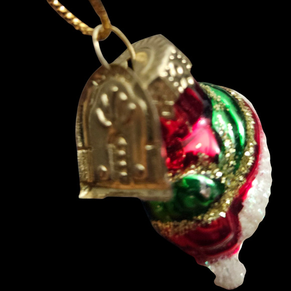 Christopher Radko White Cat Ornament Santa Hat & Scarf 3" Glass Glittered - Picture 3 of 4